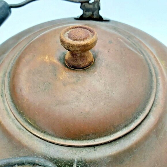 Large Copper Stovetop Tea Kettle Wooden Handle 7 inch Coffee Pot Wood Stove VTG - Picture 7 of 11